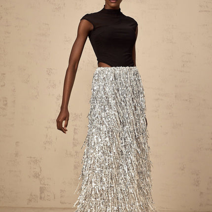 Charlotte Silver & Black Skirt Top Set