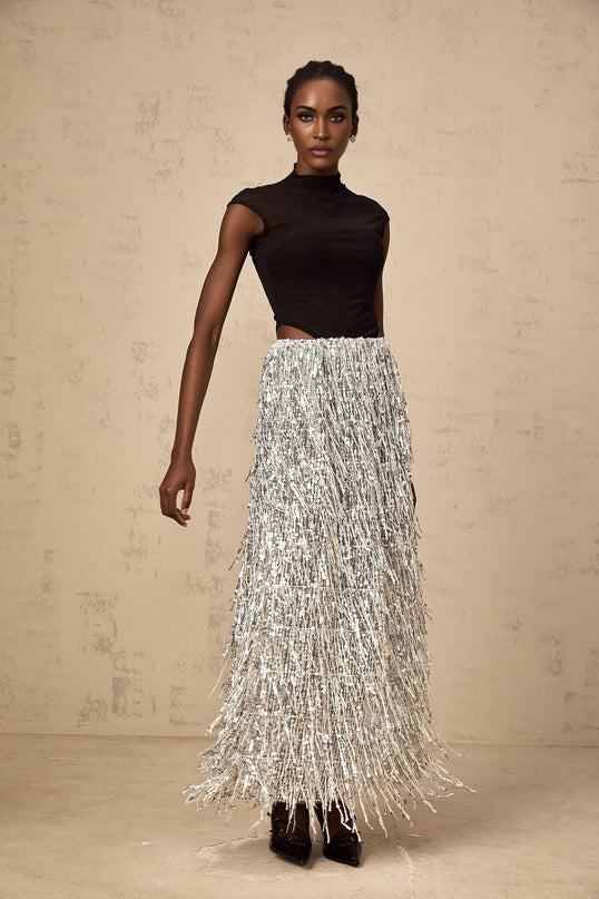 Charlotte Silver & Black Skirt Top Set