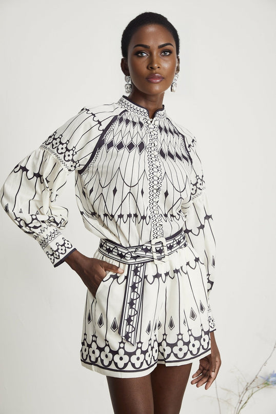 Charlotte White Graphic Shirt and Shorts Set