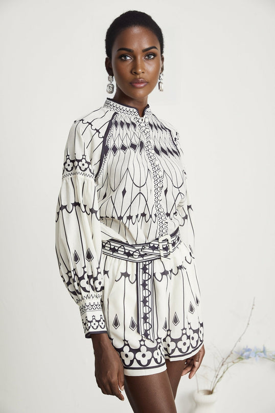Charlotte White Graphic Shirt and Shorts Set