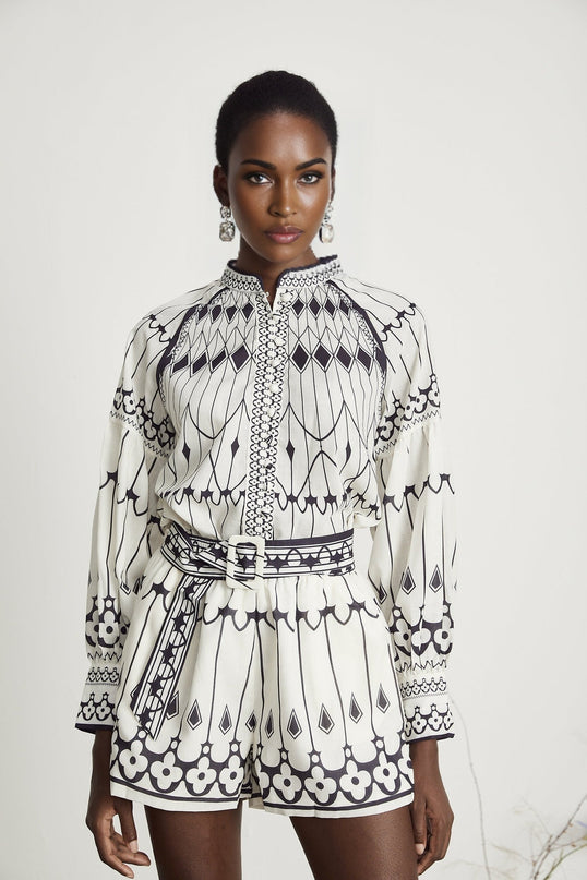 Charlotte White Graphic Shirt and Shorts Set