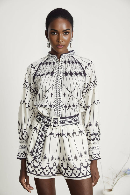 Charlotte White Graphic Shirt and Shorts Set