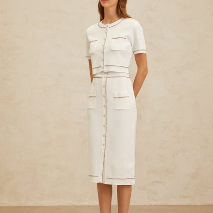 Charlotte White Knit Top and Skirt Set with Crystal Embellishments