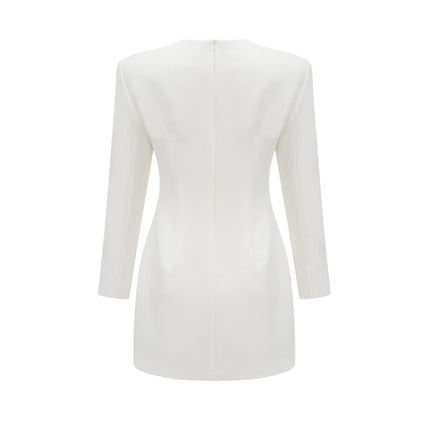 Charlotte White Mini Dress Sequin Embellished Faux-Flower Detailing Crystal Opulence Long Sleeve Round Neck Zip Fastening Terylene Fiber Luxury Refinement