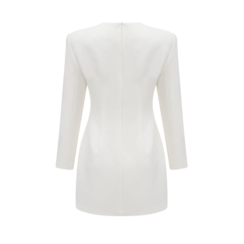 Charlotte White Mini Dress Sequin Embellished Faux-Flower Detailing Crystal Opulence Long Sleeve Round Neck Zip Fastening Terylene Fiber Luxury Refinement
