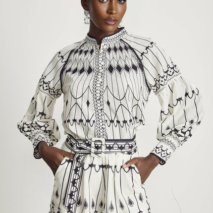 Charlotte White Shirt and Shorts Graphic Set 100% Terylene Fiber