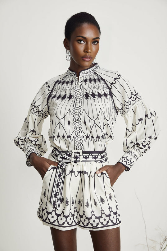 Charlotte White Shirt and Shorts Graphic Set 100% Terylene Fiber