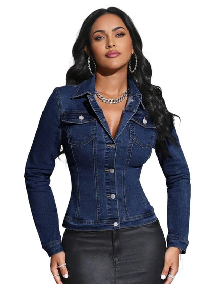 Chelsea Cropped Denim Jacket - Stylish Fit for Any Season in Blue - ONE SIZE