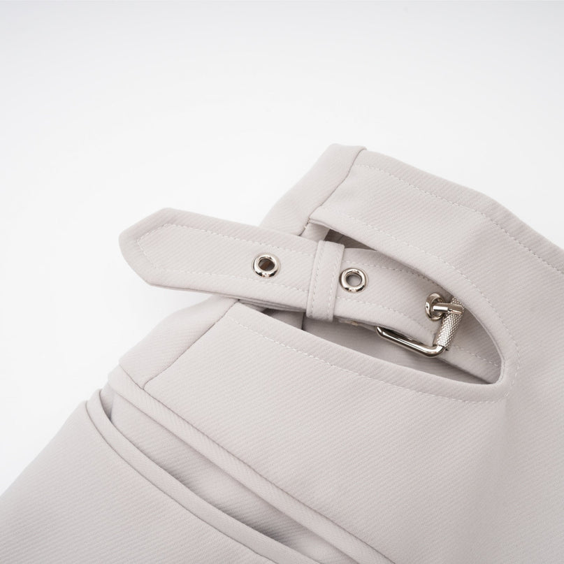 Chelsea Grey Wool Blend Blazer and Skirt Set with Gold-Tone Hardware and Eyelet Detailing