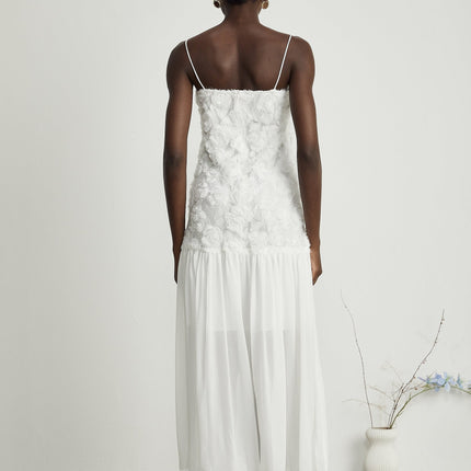 Chelsea White Floral Maxi Dress with Square Neck and Spaghetti Straps