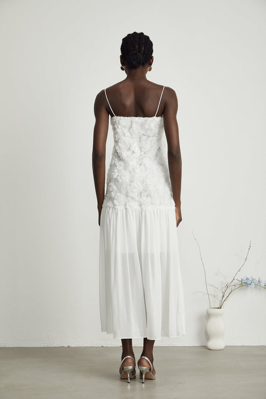 Chelsea White Floral Maxi Dress with Square Neck and Spaghetti Straps
