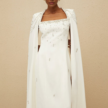Chelsea White Gown Square-neck Cape Design
