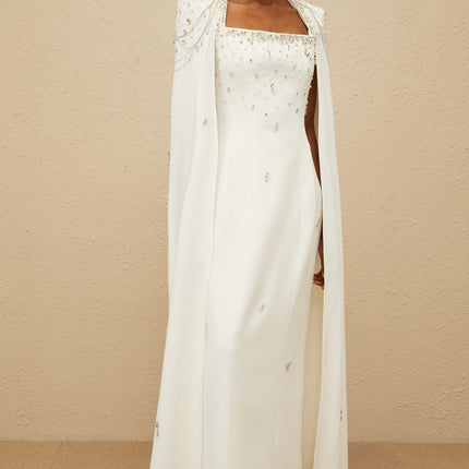 Chelsea White Gown Square-neck Cape Design