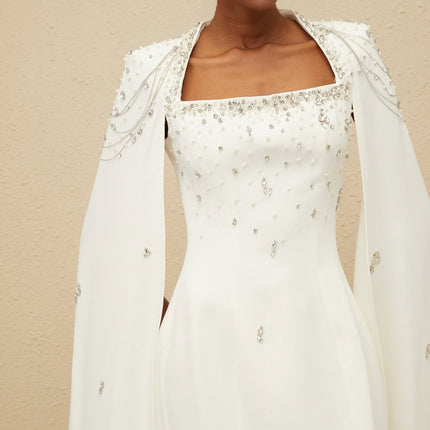 Chelsea White Gown Square-neck Cape Design