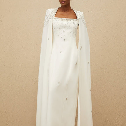 Chelsea White Gown Square-neck Cape Design