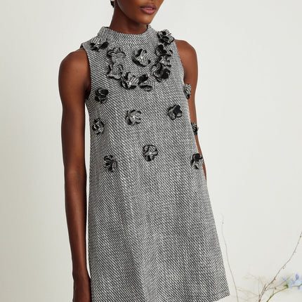Cherish Grey A-Line Mini Dress with Faux-Flower Detailing