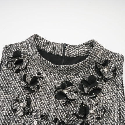 Cherish Grey A-Line Mini Dress with Faux-Flower Detailing