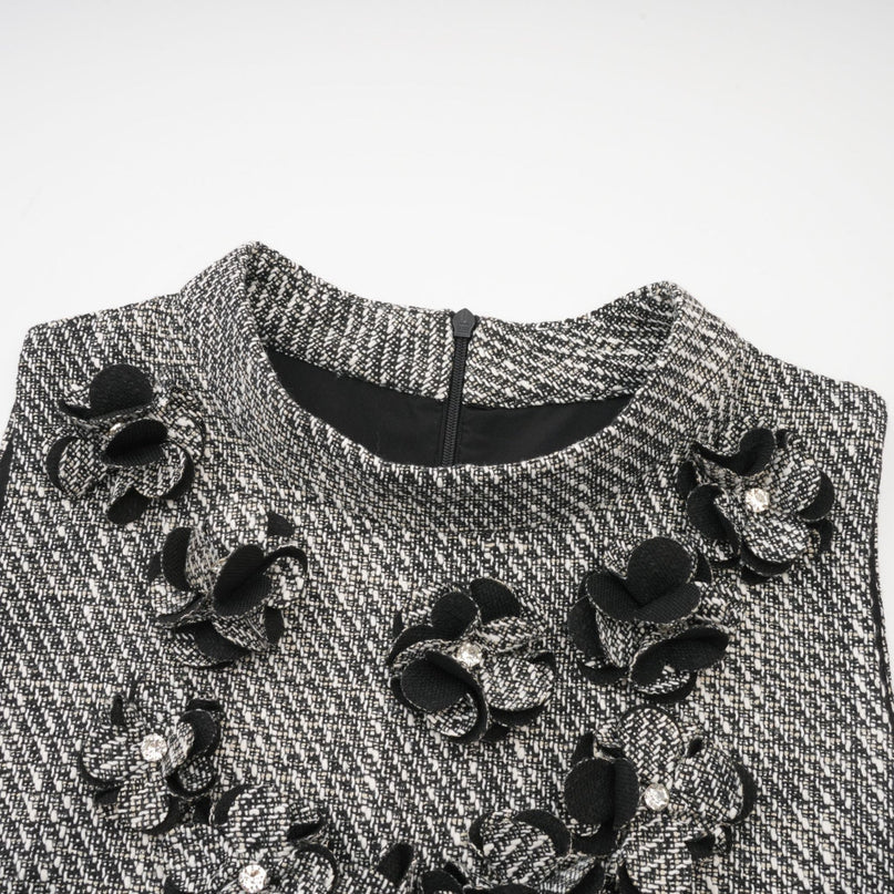Cherish Grey A-Line Mini Dress with Faux-Flower Detailing
