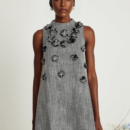 Cherish Grey A-Line Sleeveless Mini Dress with Faux-Flower Detailing