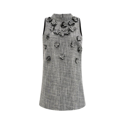 Cherish Grey A-Line Mini Dress with Faux-Flower Detailing and Rear Zip Fastening