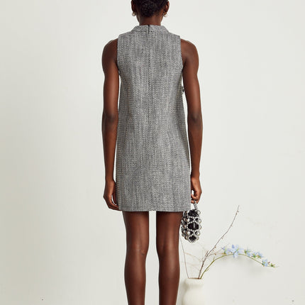 Cherish Grey A-Line Sleeveless Mini Dress with Faux-Flower Detailing