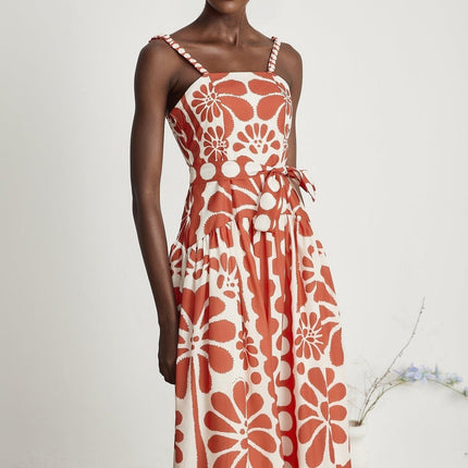 Cherish Red Graphic Print Midi Dress