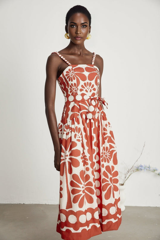 Cherish Red Graphic Print Midi Dress