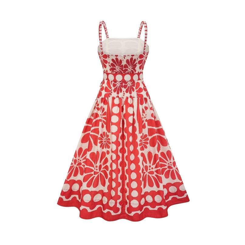 Cherish Red Graphic Print Midi Dress