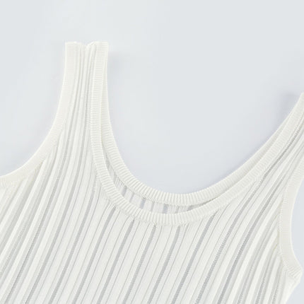 Cherish White Mini Dress U-neck Sleeveless Cut-out Waist Tightened Flared Skirt Pleated Detailing