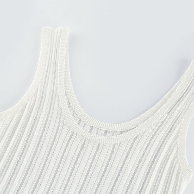 Cherish White Mini Dress U-neck Sleeveless Cut-out Waist Tightened Flared Skirt Pleated Detailing