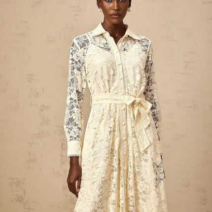 Cheyenne Guipure Lace Midi Dress Neutrals Terylene Fiber