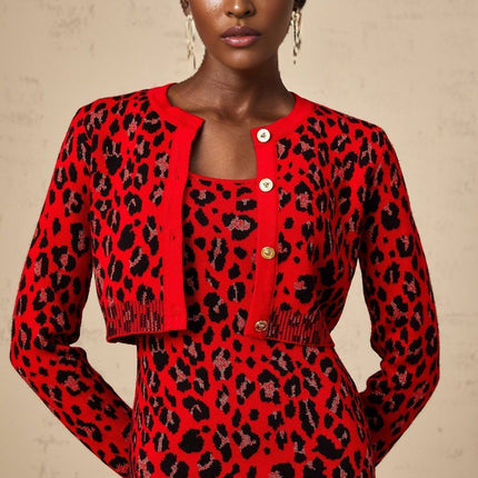 Cheyenne Leopard Print Fastening Cardigan Rose Red & Black