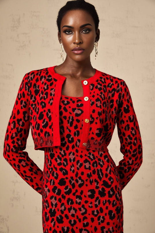 Cheyenne Leopard Print Fastening Cardigan Rose Red & Black