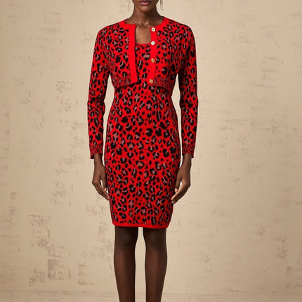 Cheyenne Leopard Print Fastening Cardigan in Rose Red & Black
