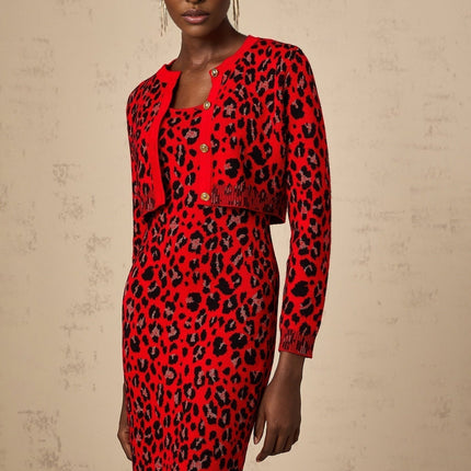 Cheyenne Leopard Print Fastening Cardigan Rose Red & Black