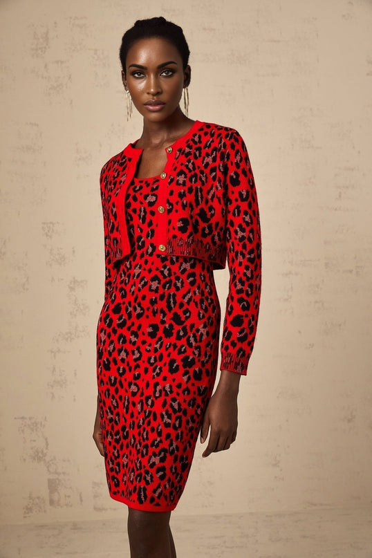 Cheyenne Leopard Print Fastening Cardigan Rose Red & Black