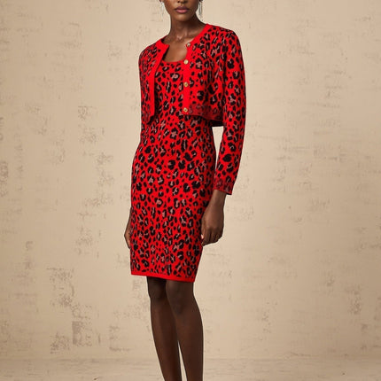 Cheyenne Leopard Print Fastening Cardigan Rose Red & Black