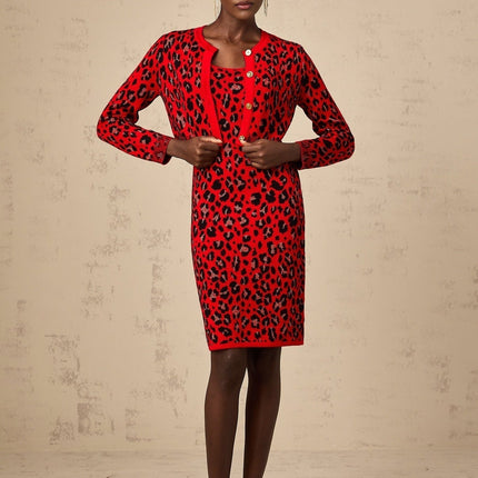 Cheyenne Leopard Print Fastening Cardigan in Rose Red & Black