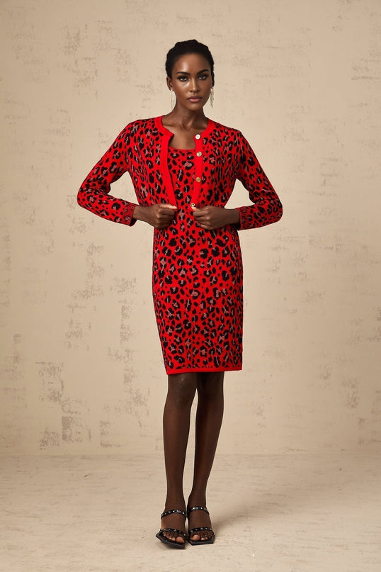 Cheyenne Leopard Print Fastening Cardigan in Rose Red & Black