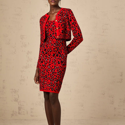 Cheyenne Leopard Print Fastening Cardigan Rose Red & Black
