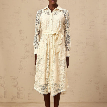 Cheyenne Guipure Lace Midi Dress Neutrals Terylene Fiber