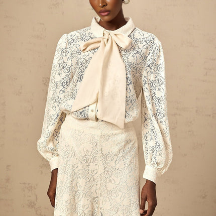 Cheyenne White Shirt Trousers Set Lace Detailing