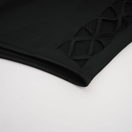Chiara Black Bodysuit with Mock Neck and Cut-Out Design