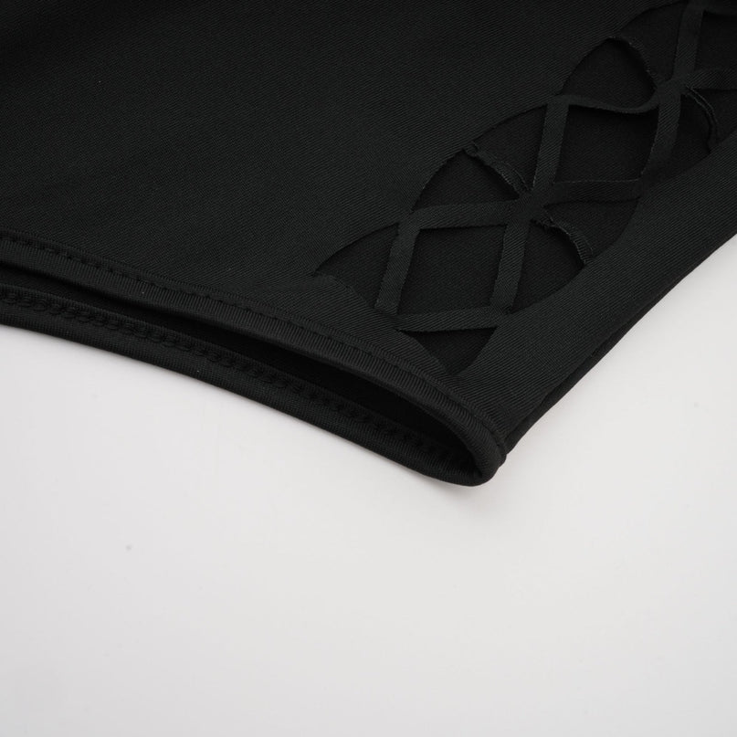 Chiara Black Bodysuit with Mock Neck and Cut-Out Design
