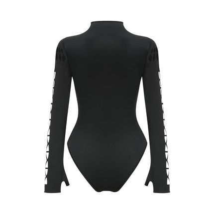 Chiara Black Bodysuit with Cut-Out Design and Thumb Slots
