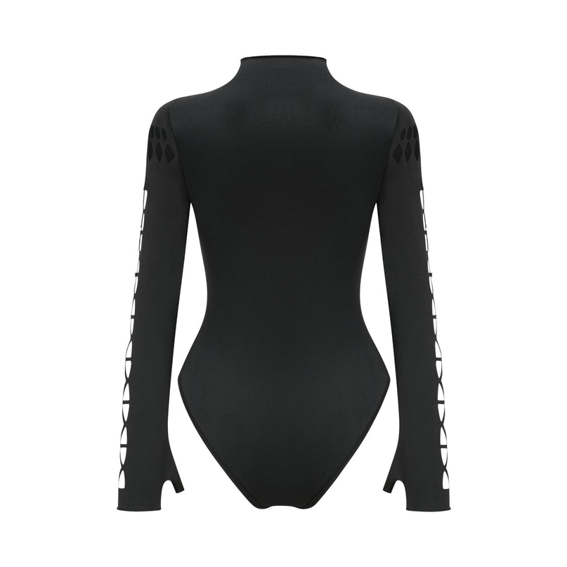 Chiara Black Bodysuit with Cut-Out Design and Thumb Slots