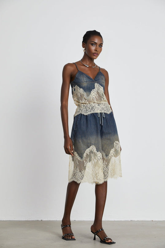 Chiara Blue Lace Detail Top and Shorts Set