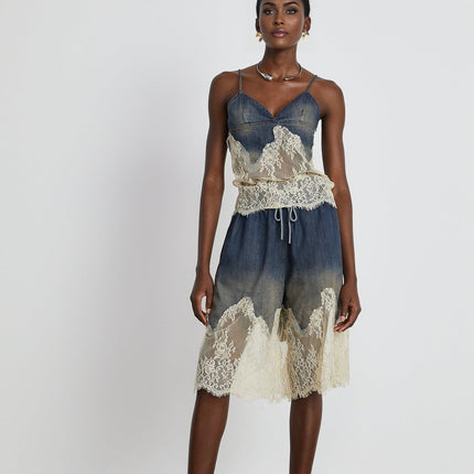 Chiara Blue Lace Detail Top and Shorts Set