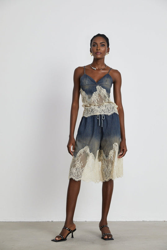 Chiara Blue Lace Detail Top and Shorts Set