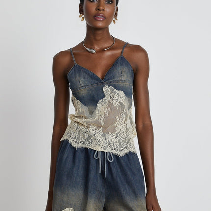 Chiara Blue Lace Detail Top and Shorts Set